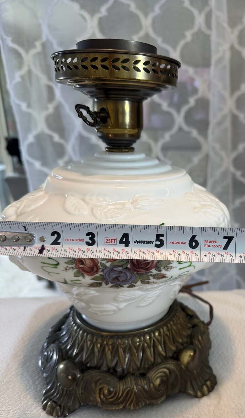 Vintage Milk Glass Hurricane Parlor Lamp - Picture 7 of 9